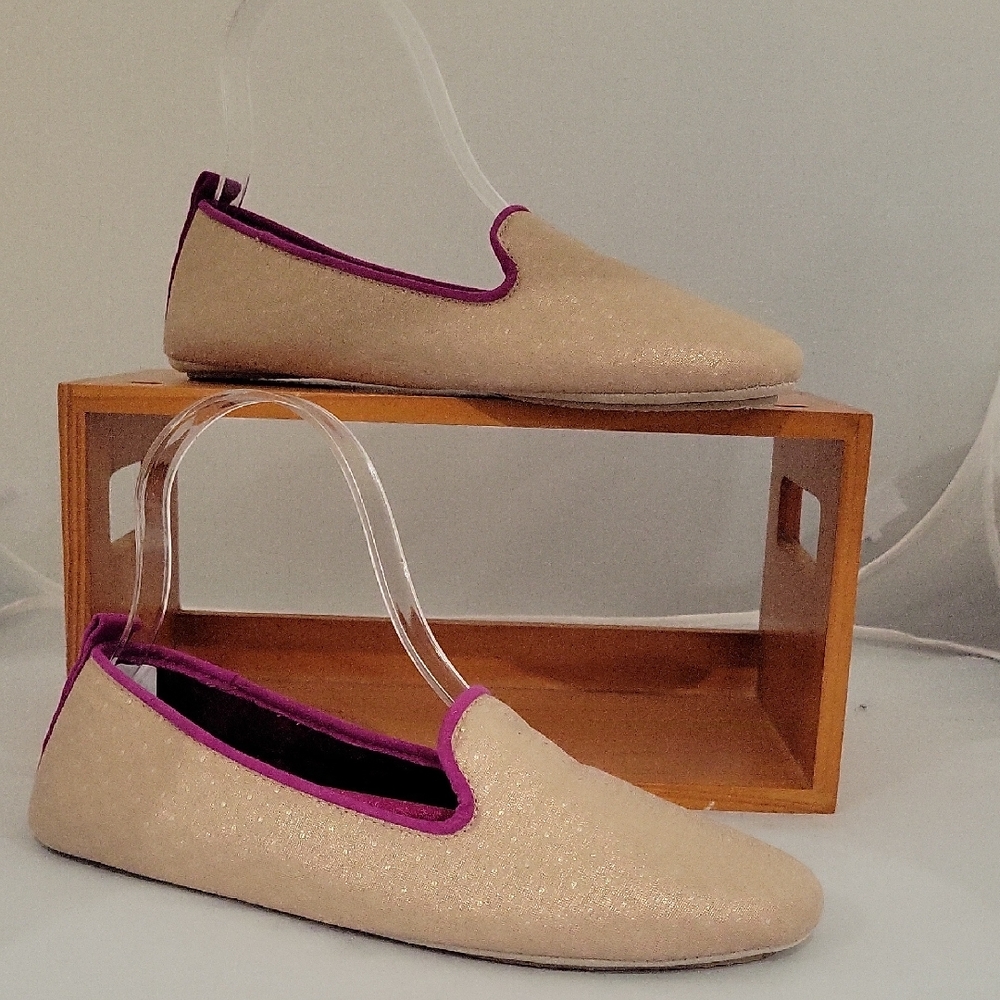 Acorn Gold Slippers with Purple Trim NWOT